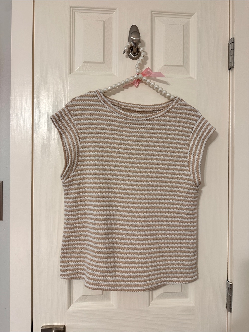 Women’s Striped Knit Tee in Cream and White Small